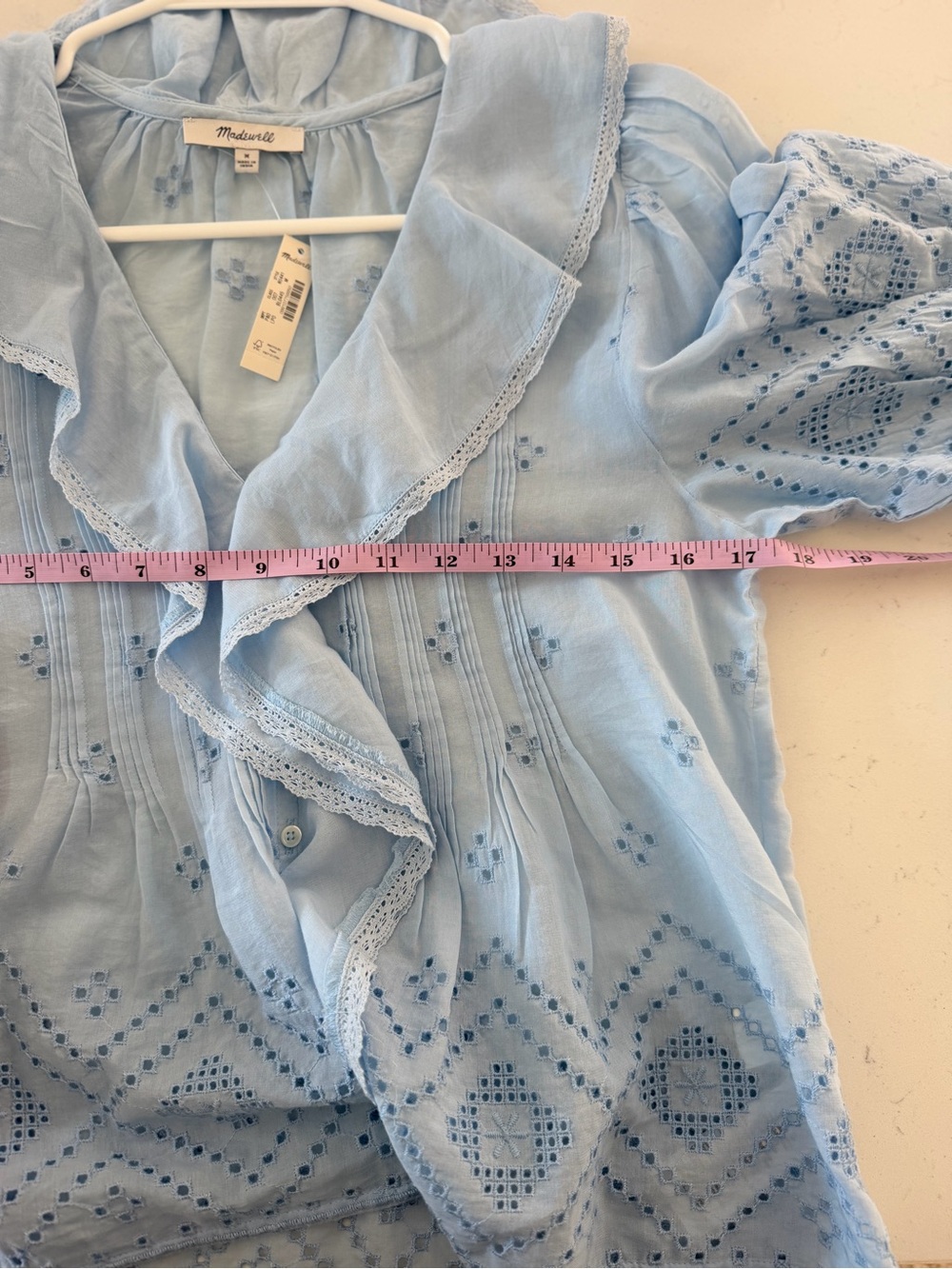 Madewell Blue Pintuck Ruffle Puff Sleeve Top M NWT - Picture 7 of 9